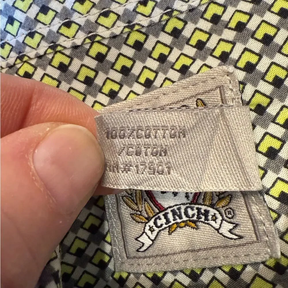 Cinch Youth XXL Yellow Black & Gray Geometric Button Down Short Sleeve Shirt